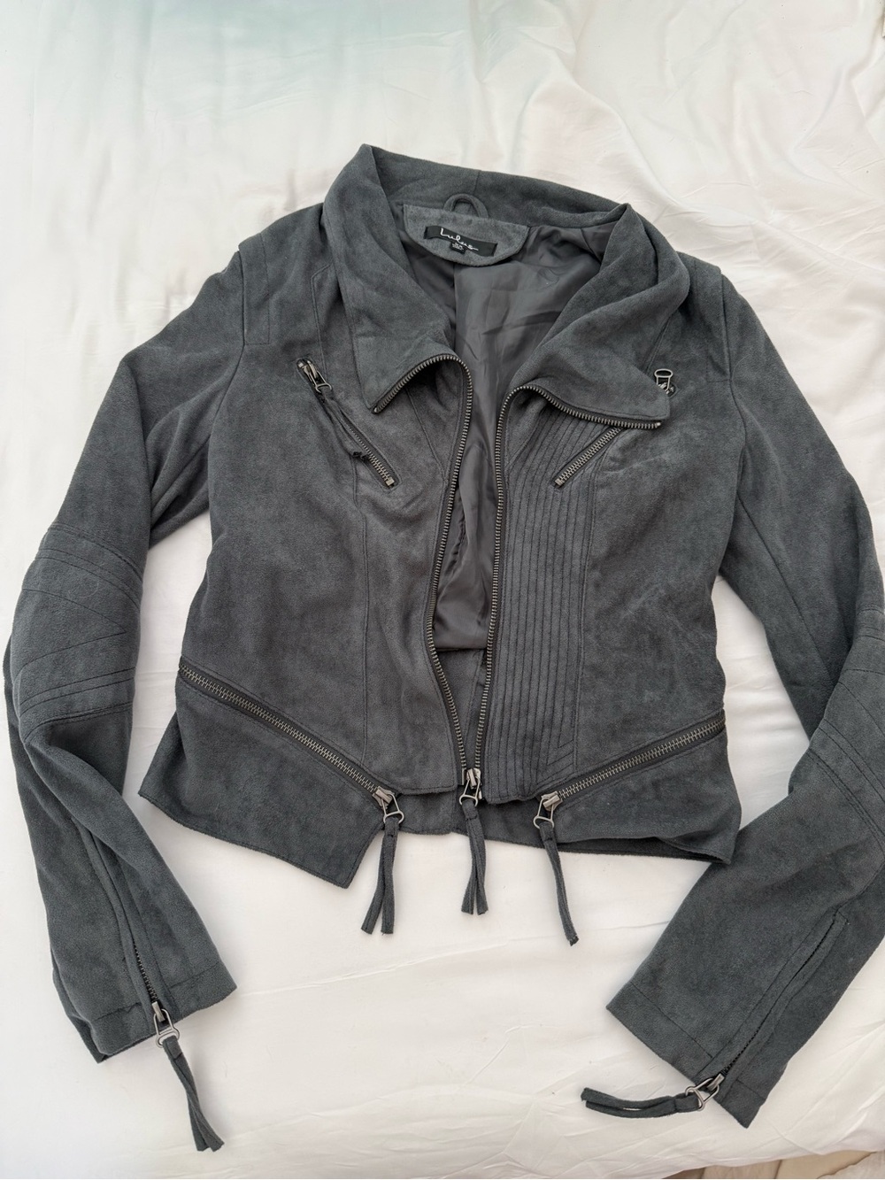Lulus Gray Suede Moto Jacket